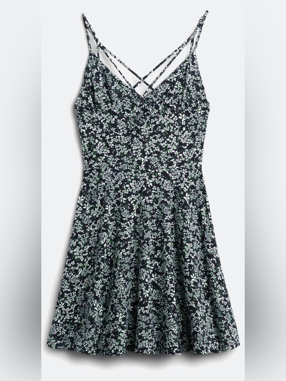nine britton Navy Floral Fit-and-Flare Sundress with Crisscross Straps